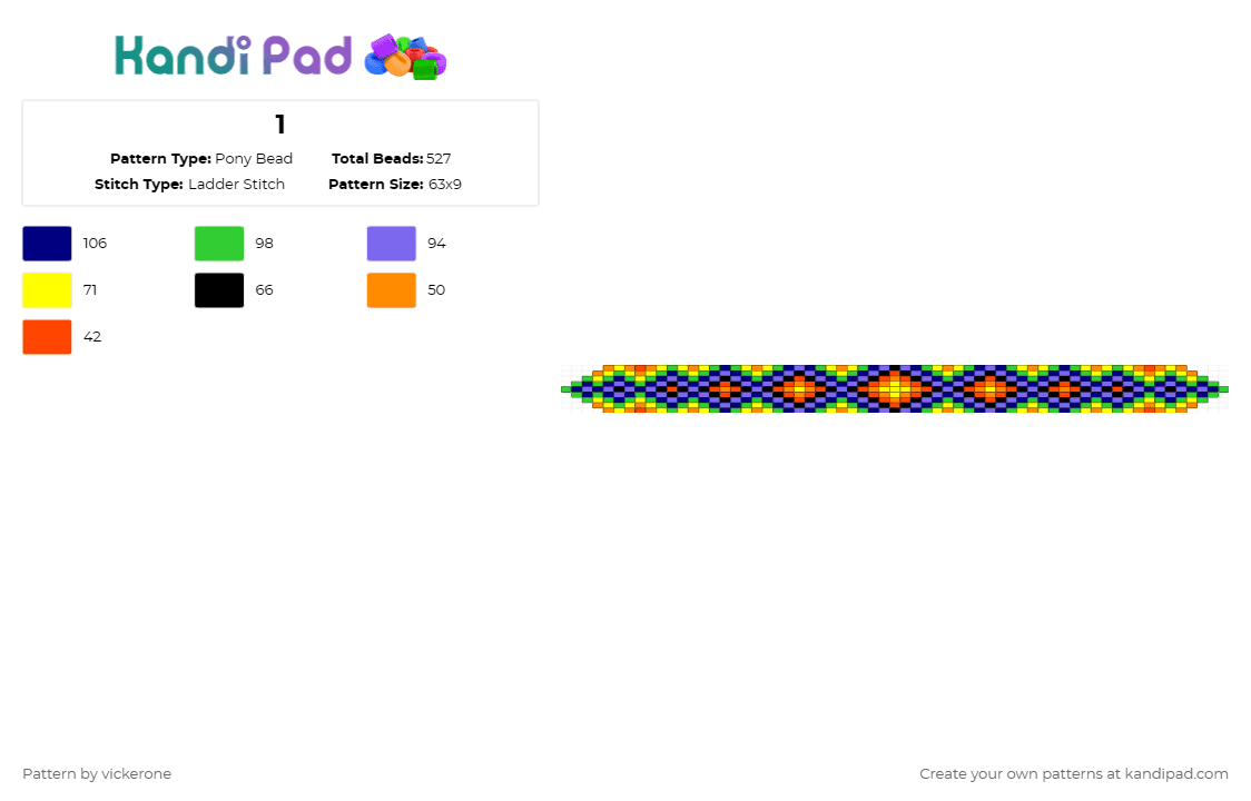 1 - Pony Bead Pattern by vickerone on Kandi Pad - blue, geometric, green, purple, yellow