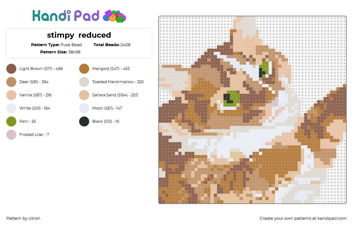 stimpy  reduced - Fuse Bead Pattern by citron on Kandi Pad - cat,pet,animal,tan