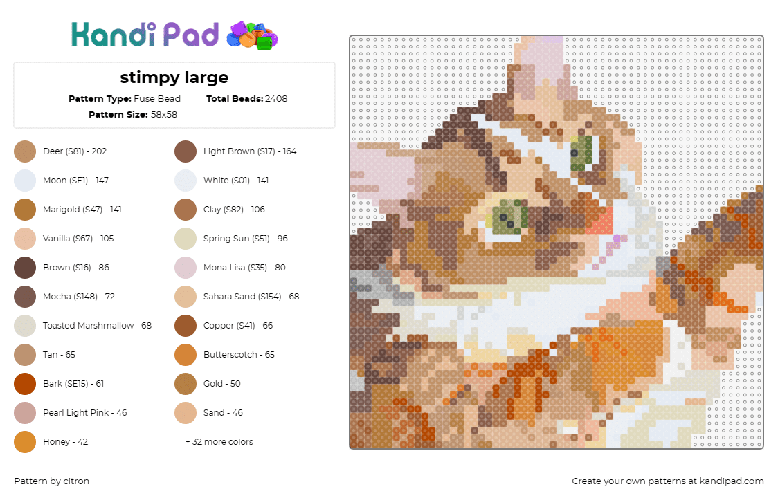 stimpy large - Fuse Bead Pattern by citron on Kandi Pad - cat,animal,pet,playful,tan,orange