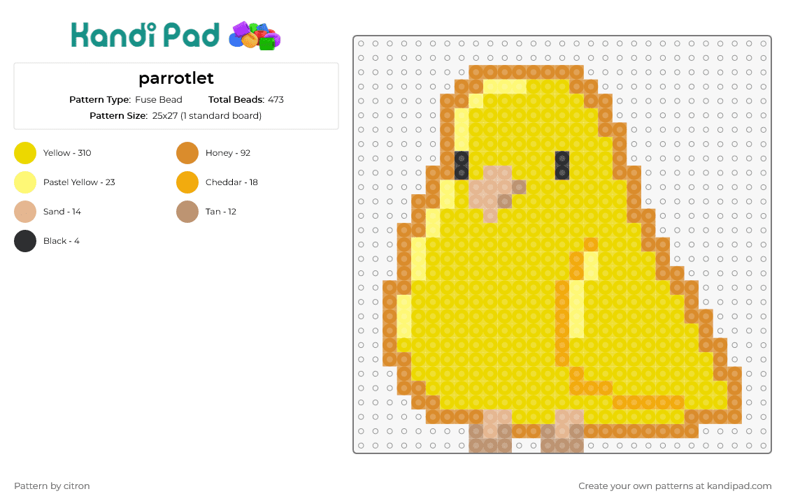 parrotlet - Fuse Bead Pattern by citron on Kandi Pad - parrotlet,bird,animal,cute,avian,pet,vibrant,yellow