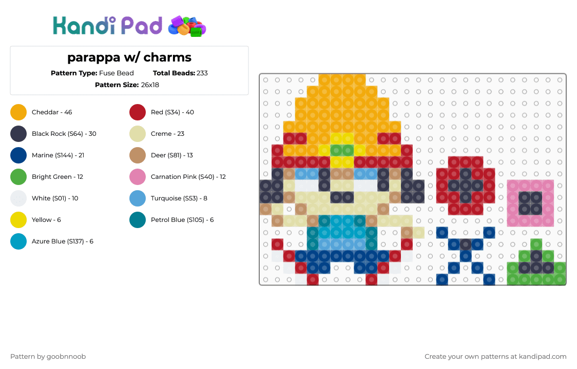 parappa w/ charms - Fuse Bead Pattern by deleted_user_795226 on Kandi Pad - orange,red,purple,colorful,keychain,video game,playstation,furry