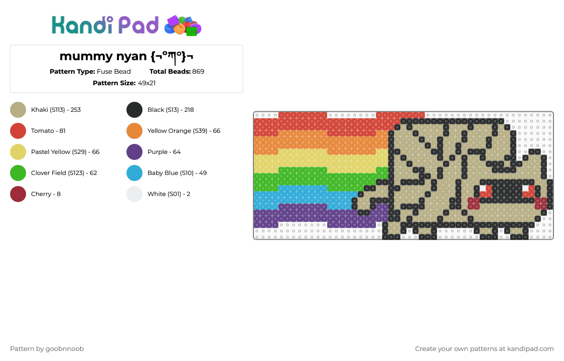 mummy nyan {¬ºཀ°}¬ - Fuse Bead Pattern by deleted_user_795226 on Kandi Pad - red,beige,nyancat,nyan cat,halloween