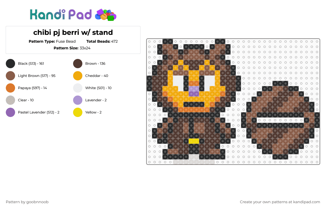 chibi pj berri w/ stand - Fuse Bead Pattern by deleted_user_795226 on Kandi Pad - tan,brown,orange,parappa the rapper,playstation,video game,furry