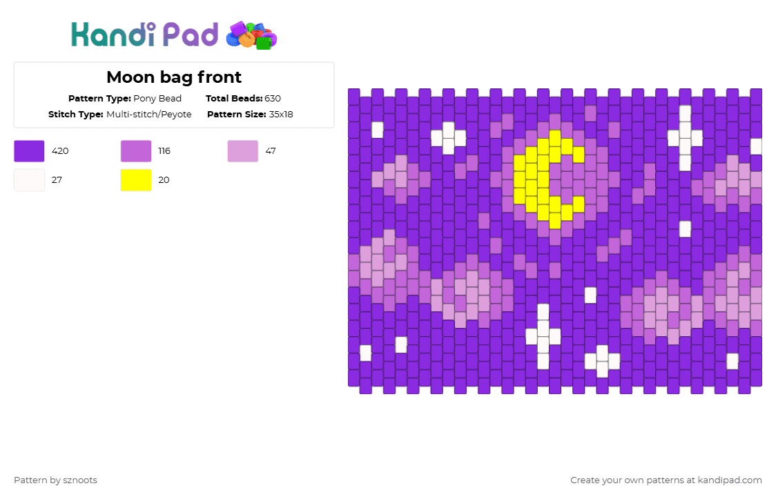 Moon bag front - Pony Bead Pattern by sznoots on Kandi Pad - purple