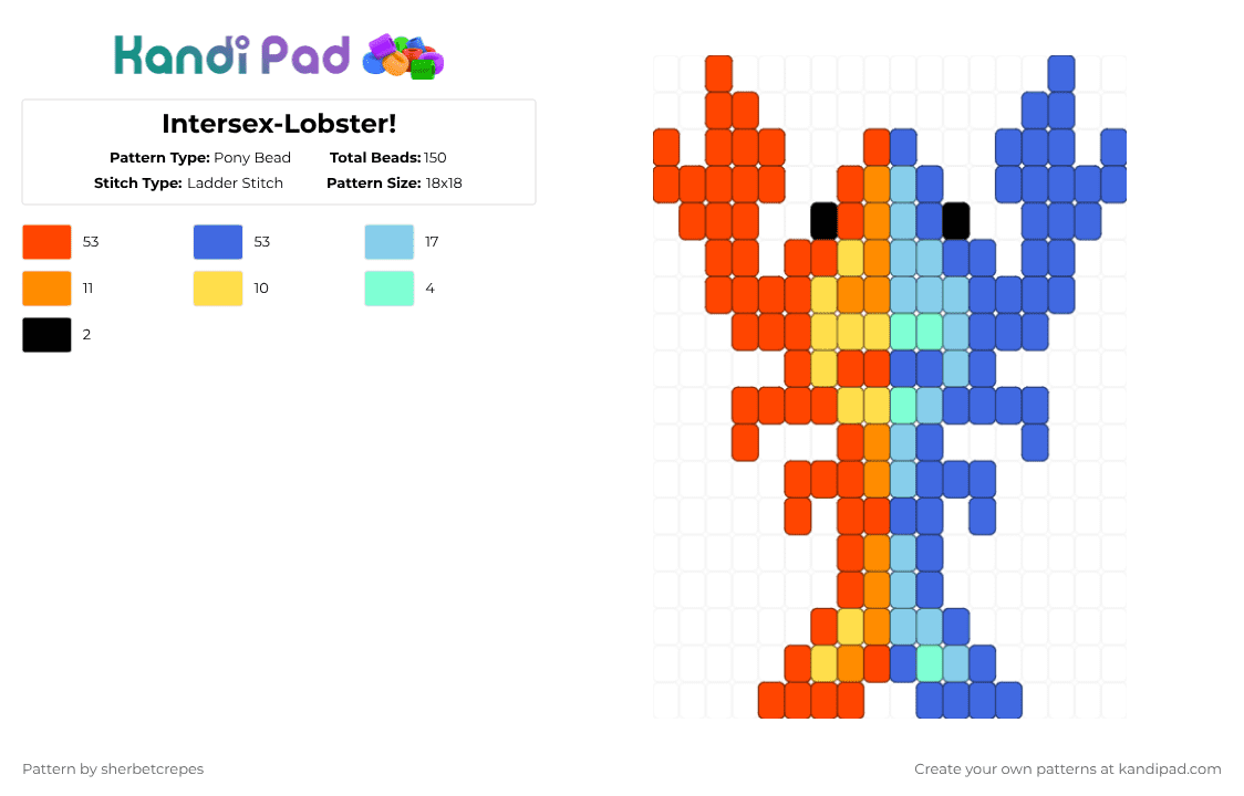 Intersex-Lobster! - Pony Bead Pattern by sherbetcrepes on Kandi Pad - red,blue,lobster,animal