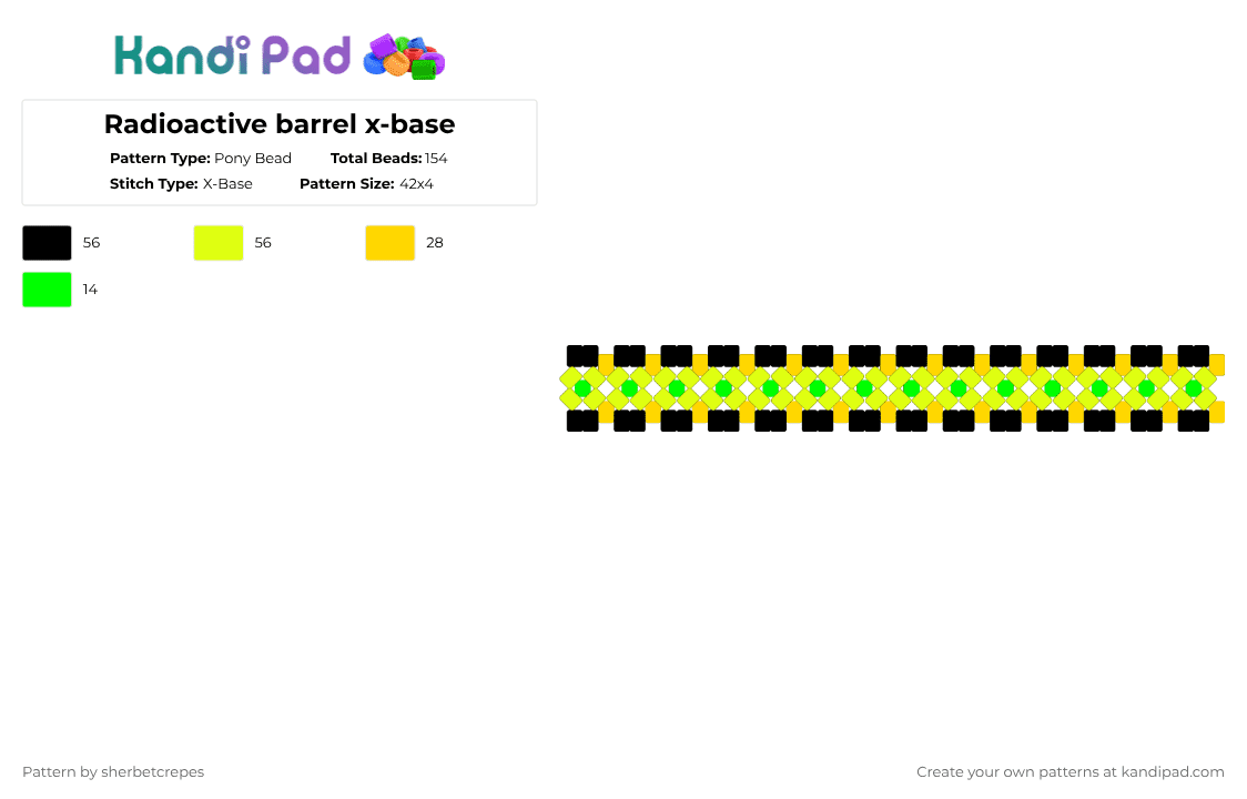 Radioactive barrel x-base - Pony Bead Pattern by sherbetcrepes on Kandi Pad - yellow,radioactive barrel,xbase