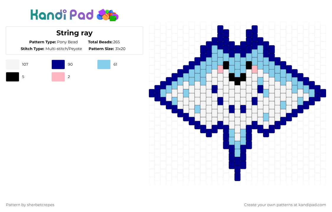 String ray - Pony Bead Pattern by sherbetcrepes on Kandi Pad - purple,light blue,sea life,animal,sting ray