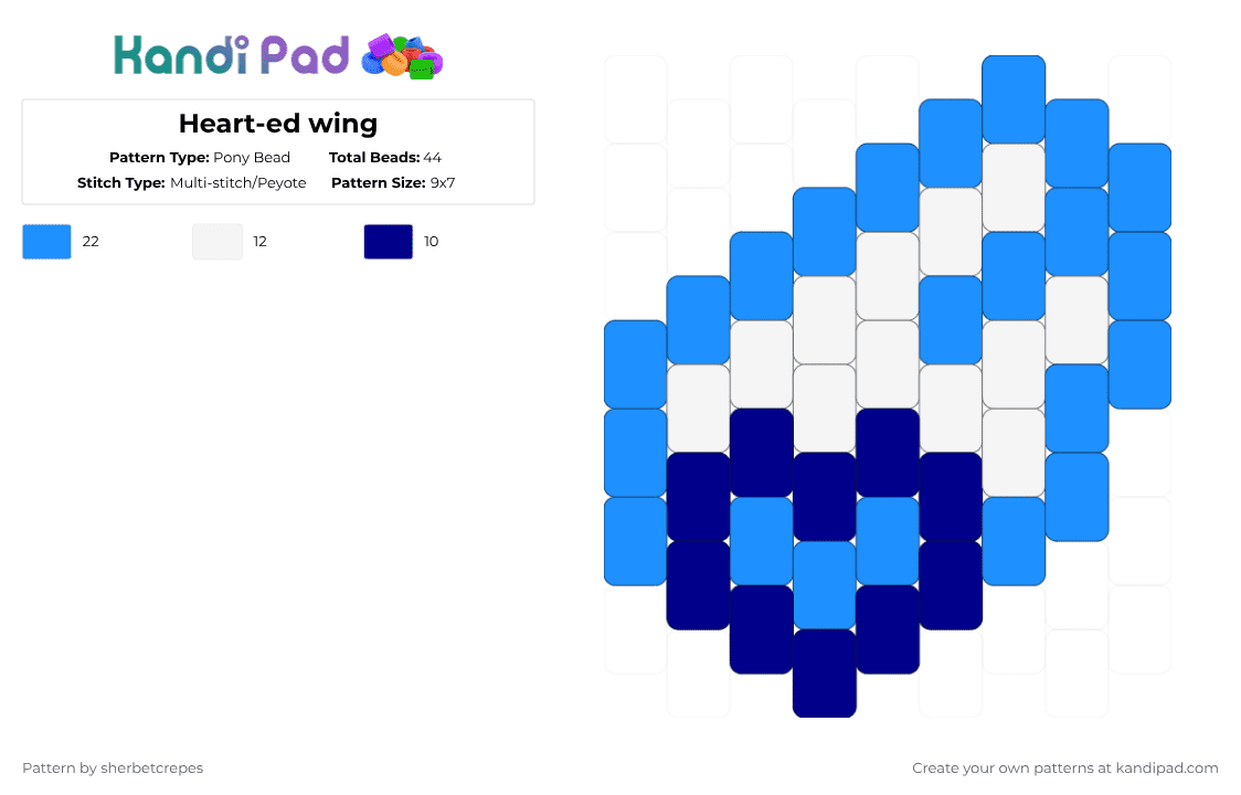Heart-ed wing - Pony Bead Pattern by sherbetcrepes on Kandi Pad - light blue,purple,heart,wing,cutecore