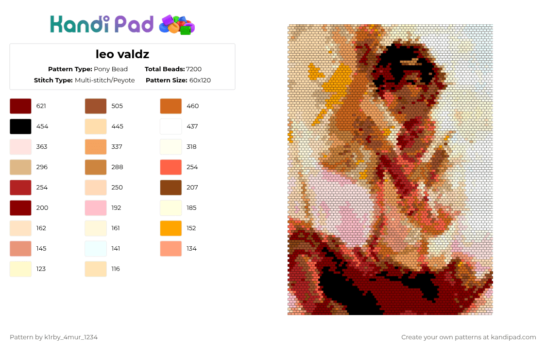 leo valdz - Pony Bead Pattern by k1rby_4mur_1234 on Kandi Pad - beige,orange,red,leo,hephaestus,halfblood,hoo