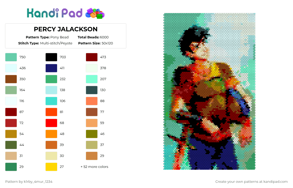 PERCY JALACKSON - Pony Bead Pattern by k1rby_4mur_1234 on Kandi Pad - teal,red,orange,purple,colorful,pjo,percy,poseidon,halfblood,hoo