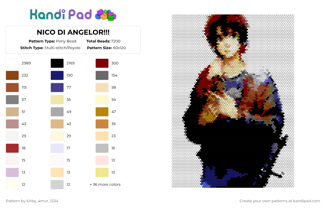 NICO DI ANGELOR!!! - Pony Bead Pattern by k1rby_4mur_1234 on Kandi Pad - white,red,brown,beige,purple,colorful,pjo,nico,hoo,halfbood