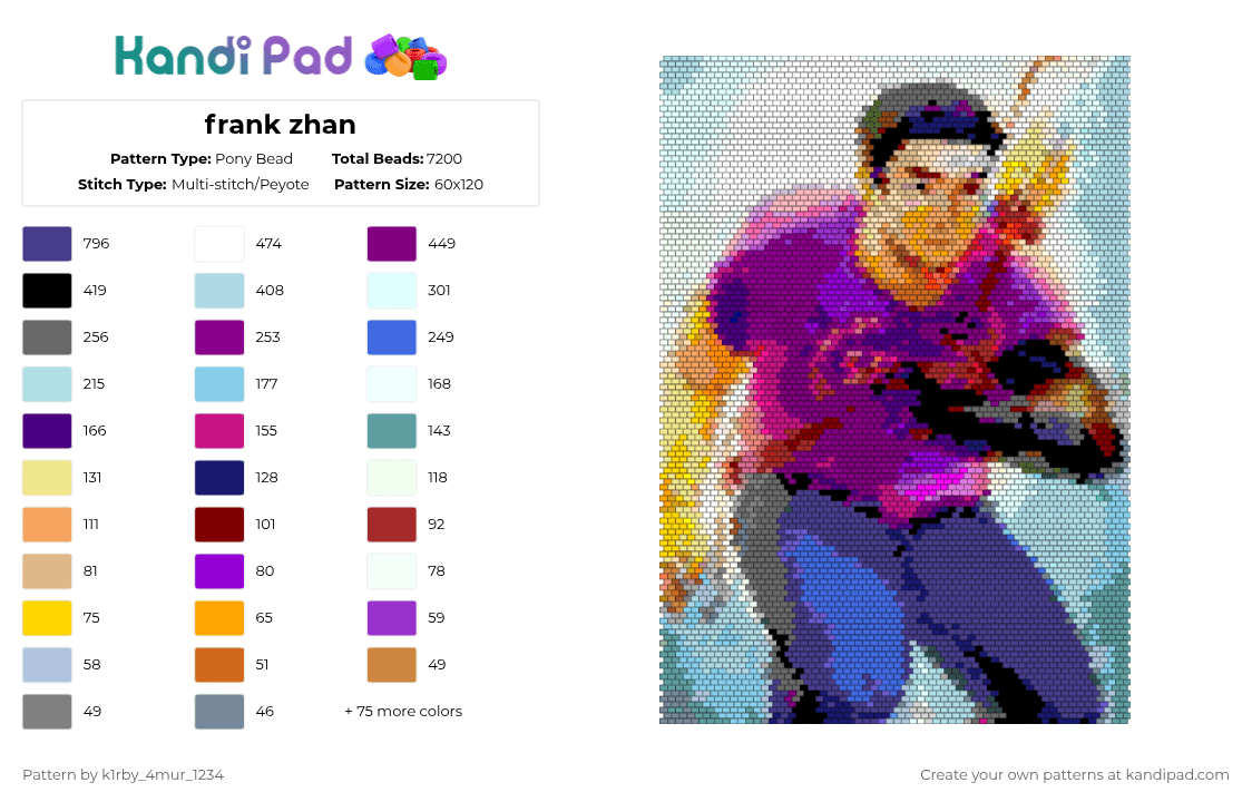 frank zhan - Pony Bead Pattern by k1rby_4mur_1234 on Kandi Pad - light blue,gray,purple,pink,hoo,ares,frank,halfblood