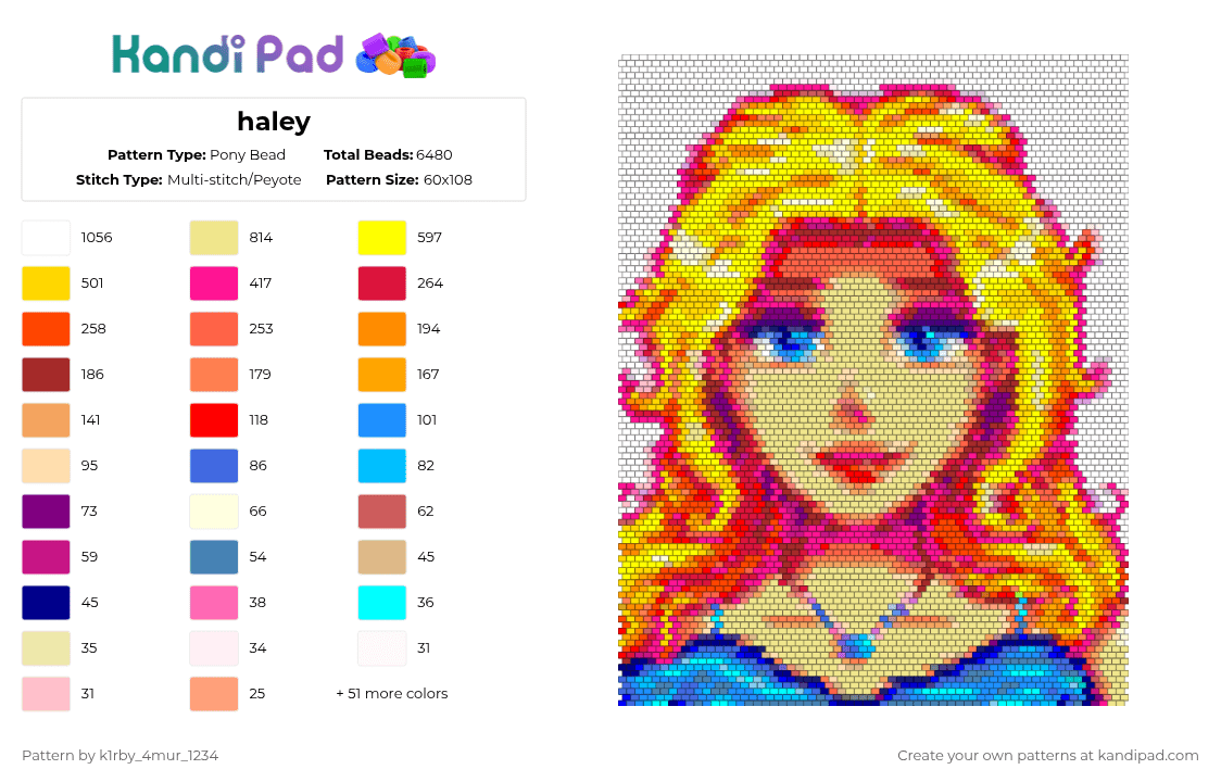 haley - Pony Bead Pattern by k1rby_4mur_1234 on Kandi Pad - pink,red,orange,yellow,haley,pelican town