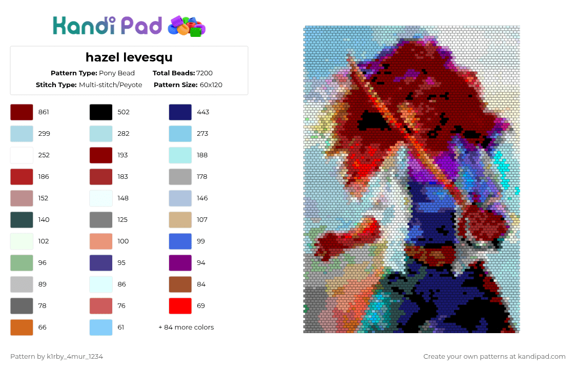 hazel levesqu - Pony Bead Pattern by k1rby_4mur_1234 on Kandi Pad - light blue,purple,red,colorful,hoo,hazel,pluto,halfblood