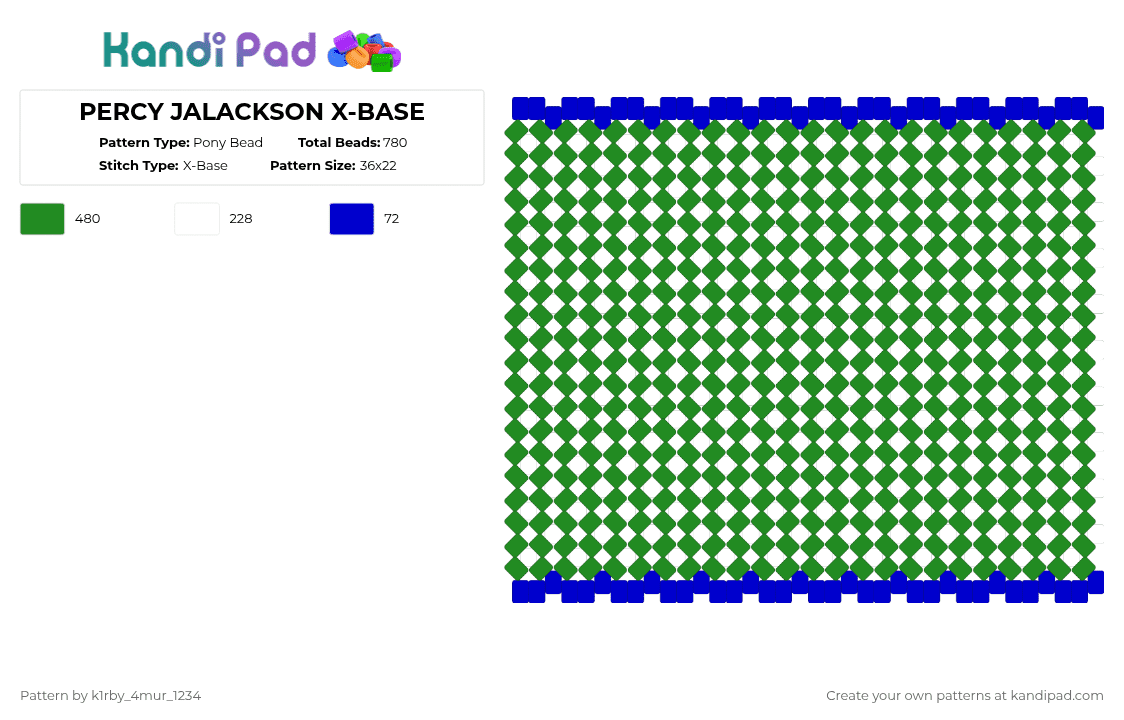 PERCY JALACKSON X-BASE - Pony Bead Pattern by k1rby_4mur_1234 on Kandi Pad - green