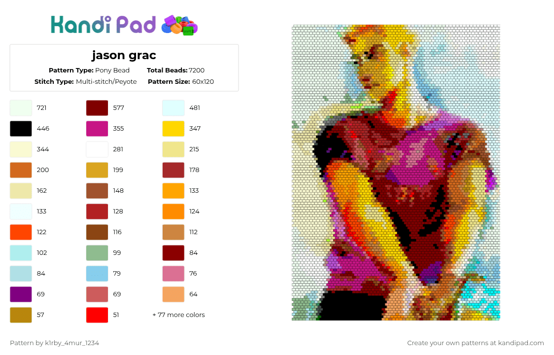 jason grac - Pony Bead Pattern by k1rby_4mur_1234 on Kandi Pad - yellow,orange,red,brown,colorful,jupiter,hoo,halfblood