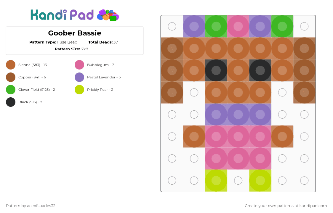 Goober Bassie - Fuse Bead Pattern by aceofspades32 on Kandi Pad - tan,dandys world,bassie,goober