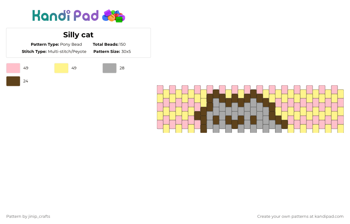 Silly cat - Pony Bead Pattern by jinip_crafts on Kandi Pad - pink,yellow
