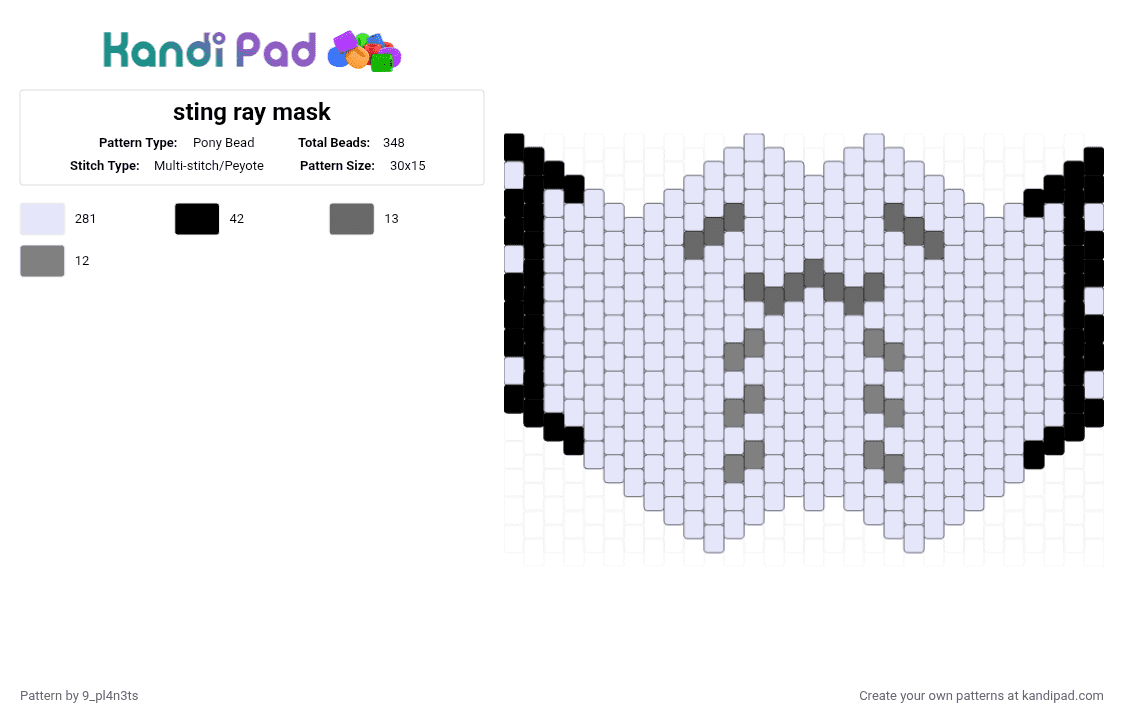 sting ray mask - Pony Bead Pattern by 9_pl4n3ts on Kandi Pad - white