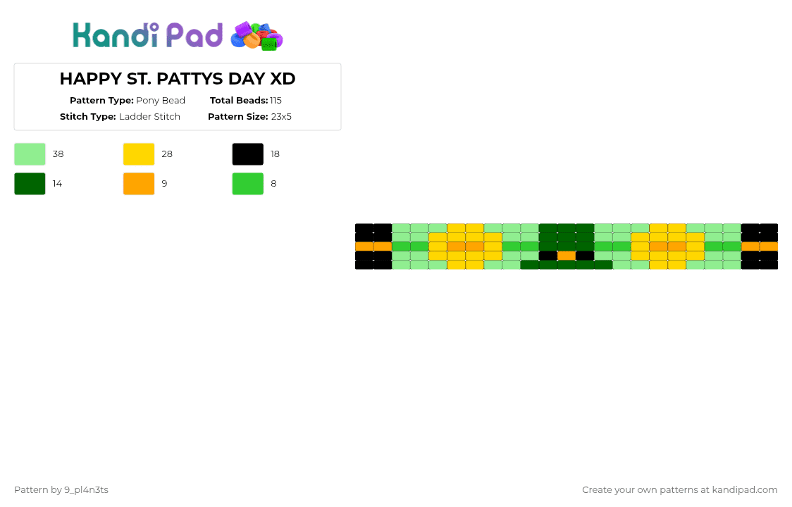 HAPPY ST. PATTYS DAY XD - Pony Bead Pattern by 9_pl4n3ts on Kandi Pad - teal,yellow,cotdstpatricksday2026