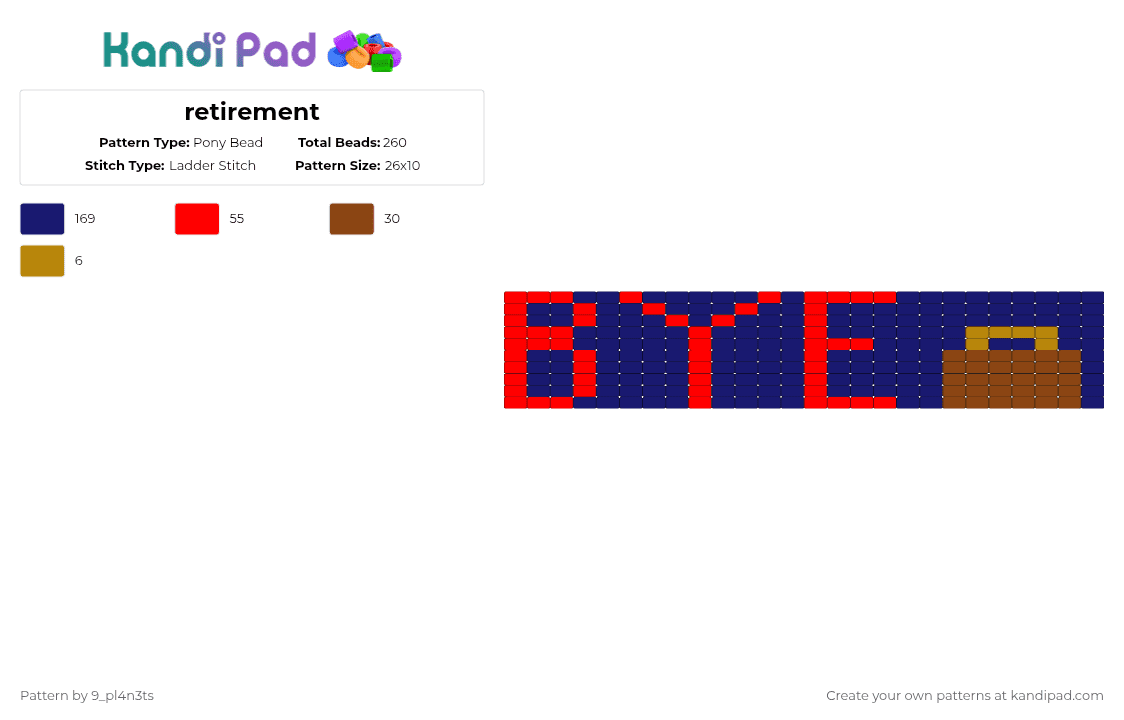 retirement - Pony Bead Pattern by 9_pl4n3ts on Kandi Pad - cotdretirement