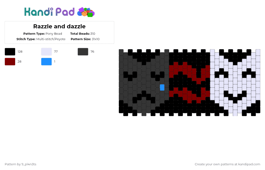 Razzle and dazzle - Pony Bead Pattern by 9_pl4n3ts on Kandi Pad - black,white,brown,rnddandysworldtysillyfssh