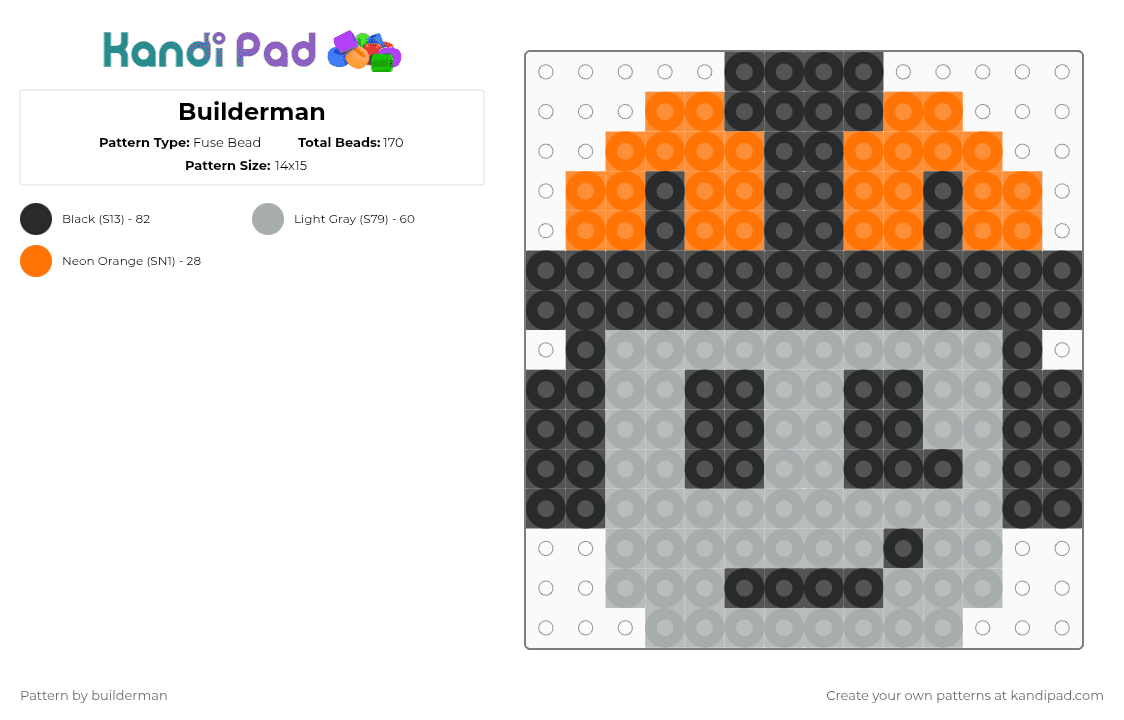 Builderman - Fuse Bead Pattern by builderman on Kandi Pad - builderman, forsaken, gray, orange, roblox, roblox admins