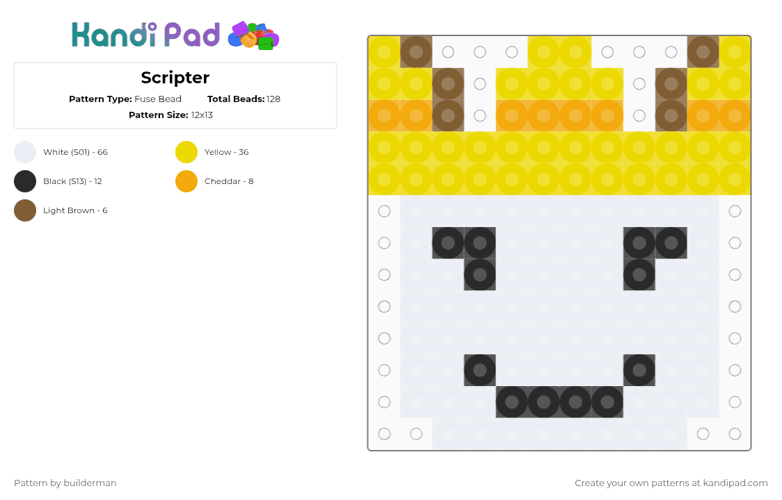 Scripter - Fuse Bead Pattern by builderman on Kandi Pad - roblox, roblox admins, scripter, white, yellow