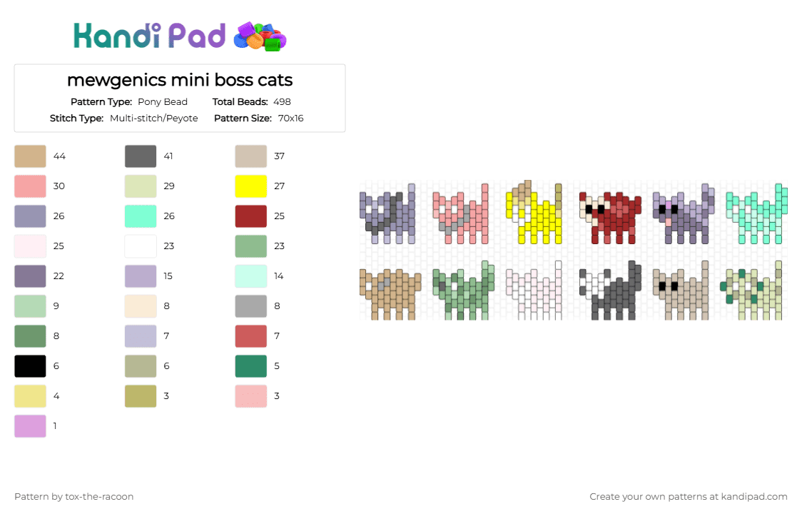 mewgenics mini boss cats - Pony Bead Pattern by tox-the-racoon on Kandi Pad - beige,gray,yellow,teal