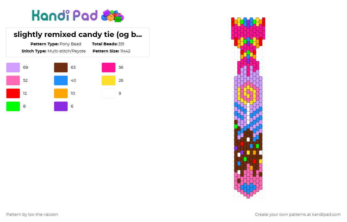 slightly remixed candy tie (og by rainbow_treble) - Pony Bead Pattern by tox-the-racoon on Kandi Pad - light blue,pink,brown