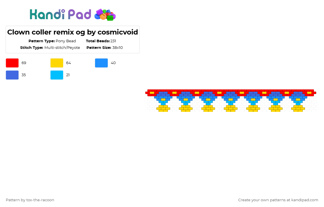 Clown coller remix og by cosmicvoid - Pony Bead Pattern by tox-the-racoon on Kandi Pad - yellow,light blue,red