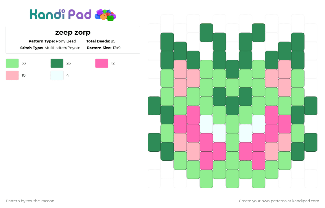 zeep zorp - Pony Bead Pattern by tox-the-racoon on Kandi Pad - green,teal