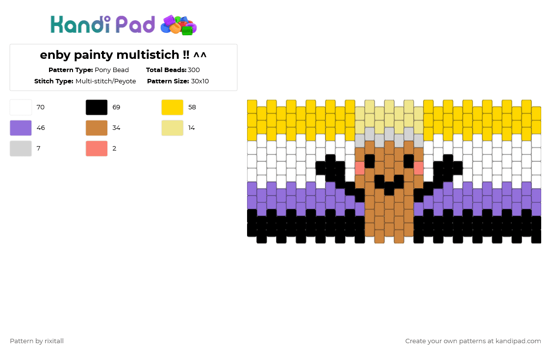 enby painty multistich !! ^^ - Pony Bead Pattern by rixitall on Kandi Pad - enby, ii, inanimate insanity, nonbinary, osc, paintbrush ii, painty, yellow