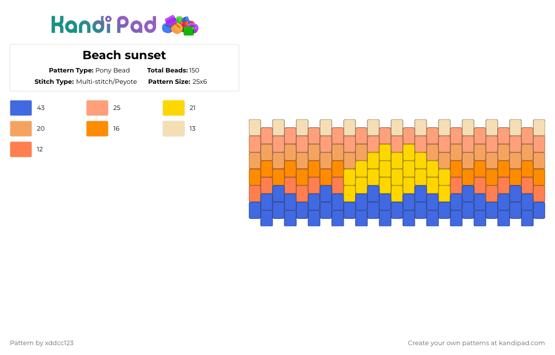 Beach sunset - Pony Bead Pattern by xddcc123 on Kandi Pad - blue,orange,cotdoceans
