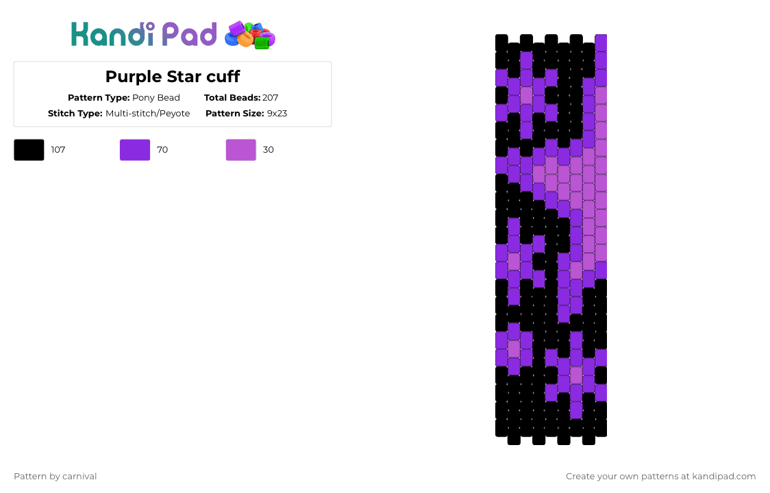 Purple Star cuff - Pony Bead Pattern by carnival on Kandi Pad - purple,pink,star,cuff,black