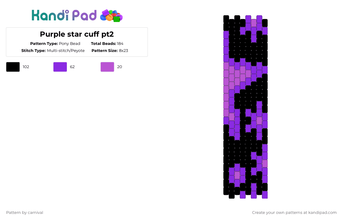 Purple star cuff pt2 - Pony Bead Pattern by carnival on Kandi Pad - purple,star,black,cuff