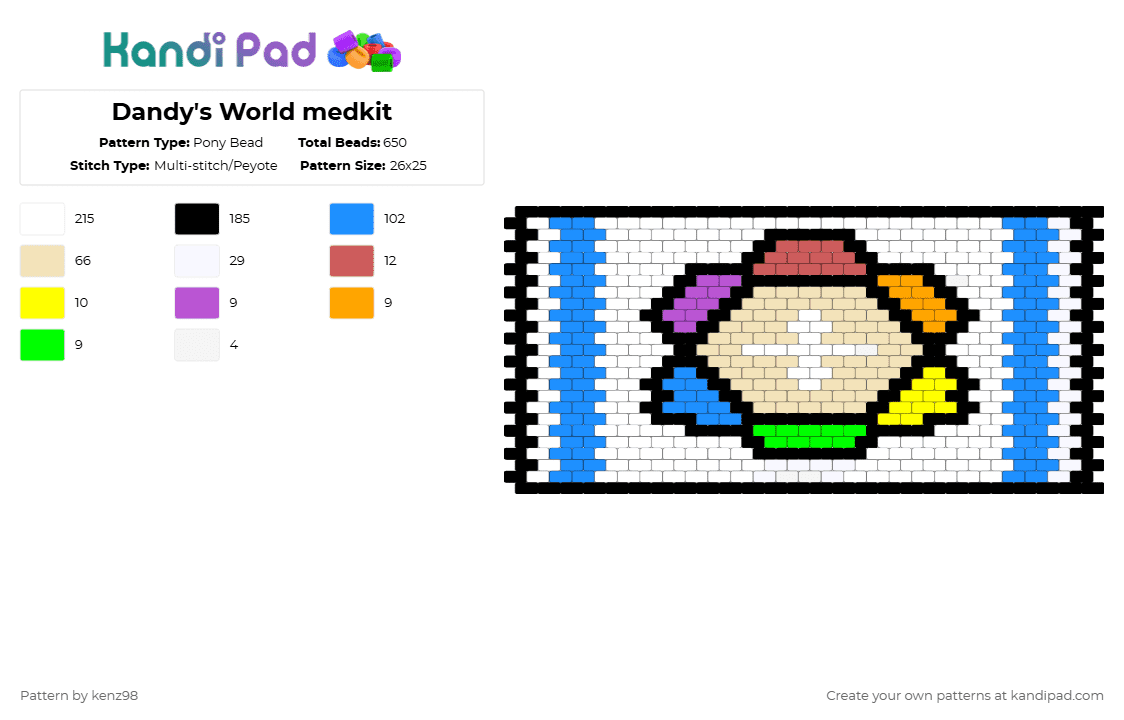 Dandy\'s World medkit - Pony Bead Pattern by kenz98 on Kandi Pad - white,light blue,beige
