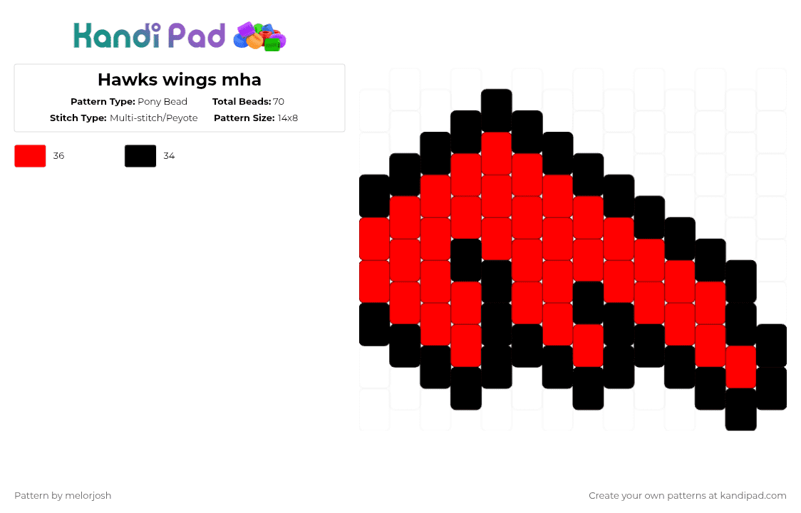 Hawks wings mha - Pony Bead Pattern by melorjosh on Kandi Pad - black, red