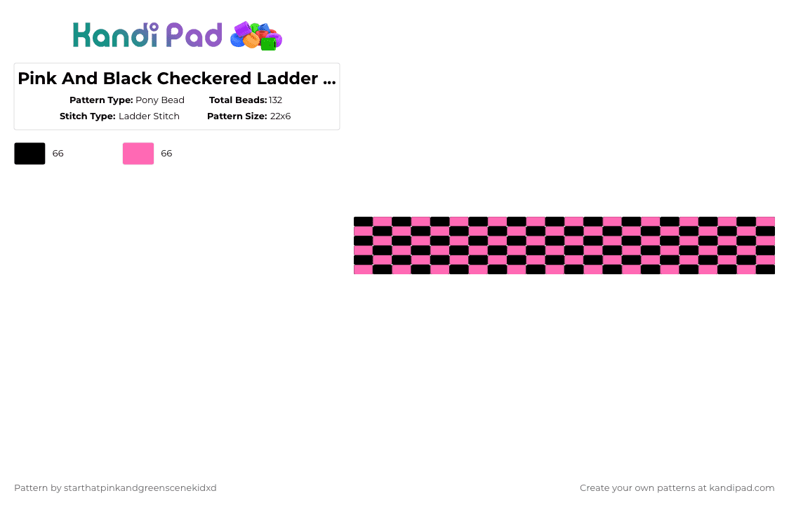 Pink And Black Checkered Ladder Stotch Pattern - Pony Bead Pattern by deleted_user_278866 on Kandi Pad - black,pink,pinkandblack,simple,ladder stitch,cute,easy,kuff