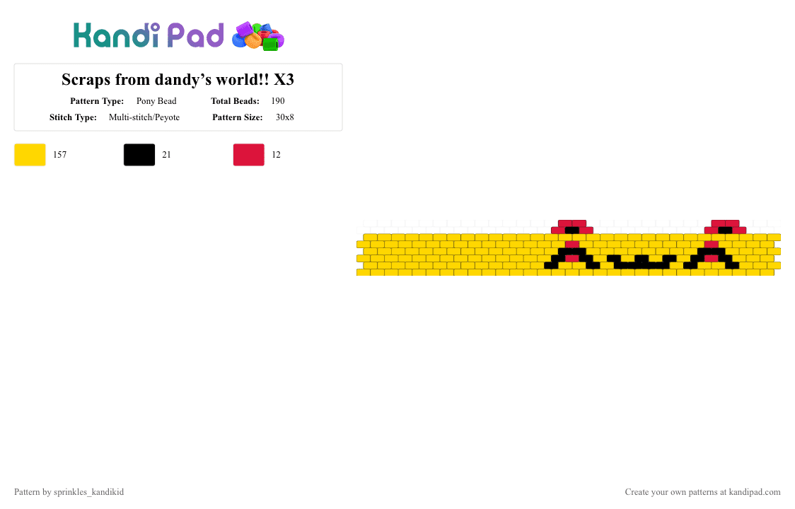 Scraps from dandy’s world!! X3 - Pony Bead Pattern by sprinkles_kandikid on Kandi Pad - yellow