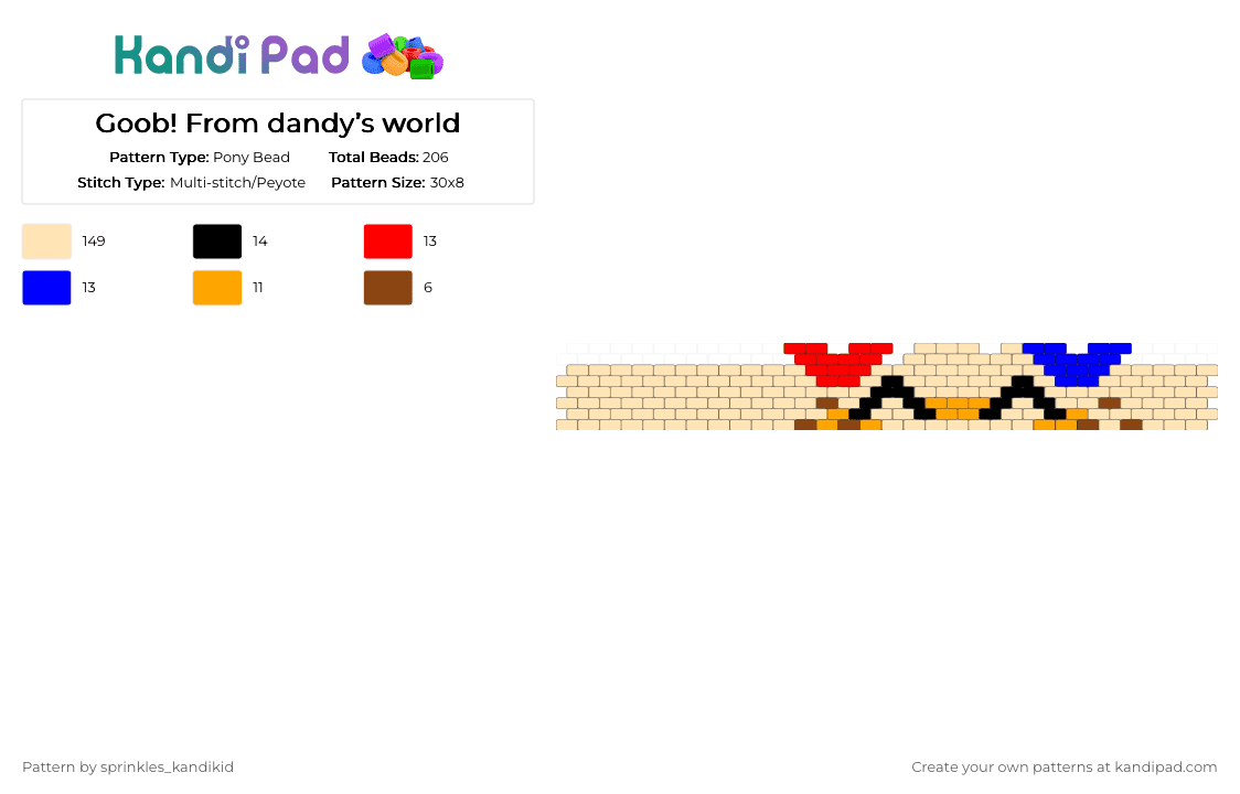 Goob! From dandy’s world - Pony Bead Pattern by sprinkles_kandikid on Kandi Pad - beige