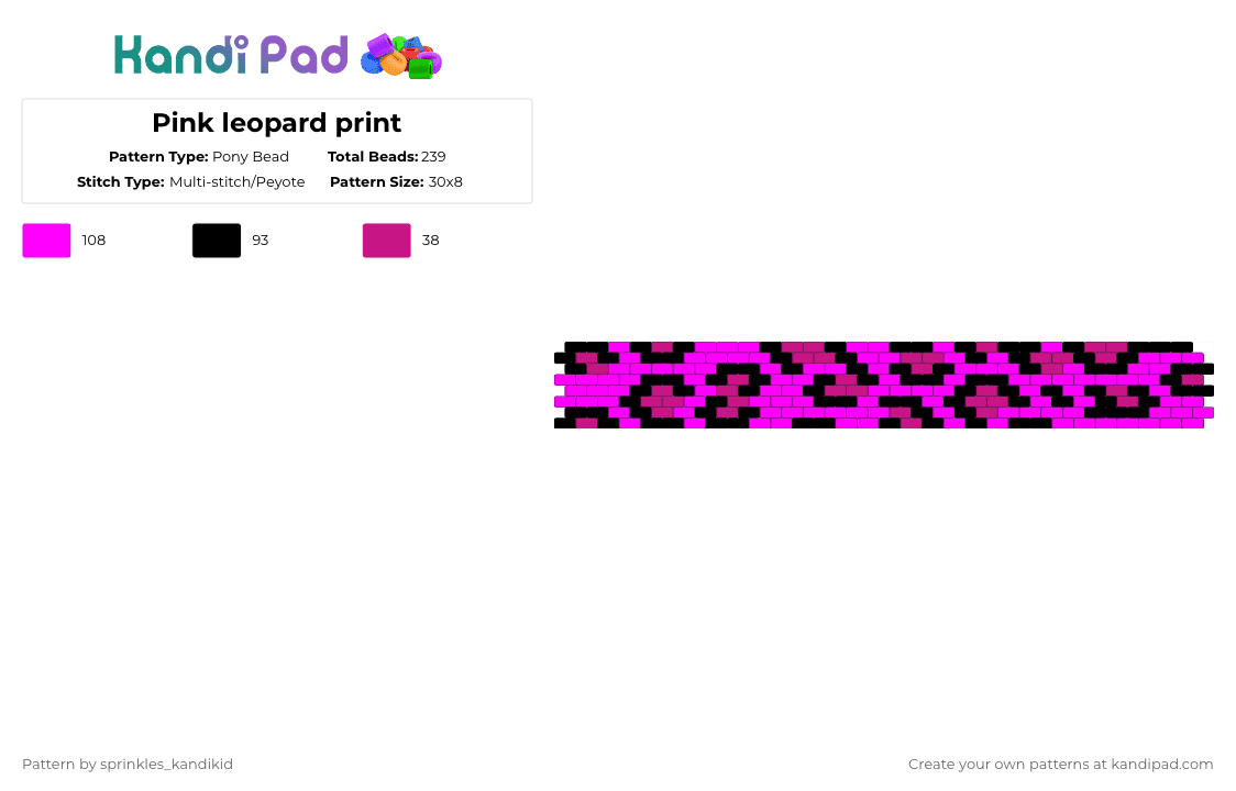Pink leopard print - Pony Bead Pattern by sprinkles_kandikid on Kandi Pad - black,pink