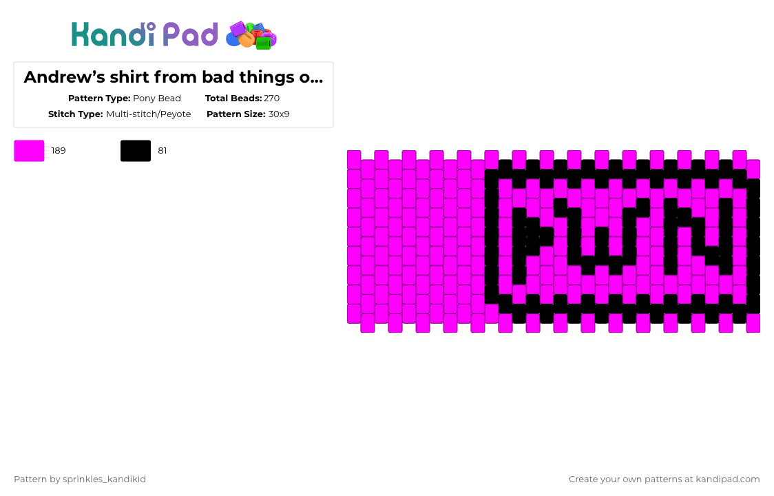 Andrew’s shirt from bad things on Roblox - Pony Bead Pattern by sprinkles_kandikid on Kandi Pad - pink,black