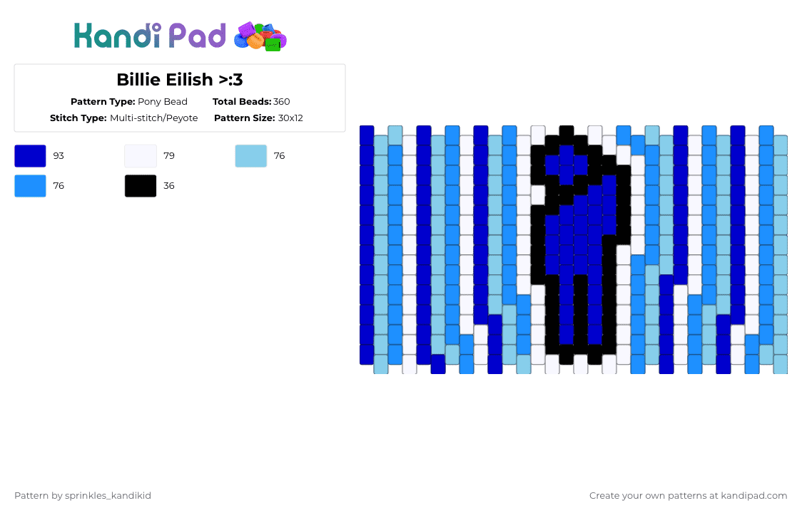 Billie Eilish >:3 - Pony Bead Pattern by sprinkles_kandikid on Kandi Pad - purple,light blue