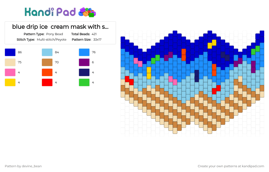 blue drip ice  cream mask with sprinkles - Pony Bead Pattern by devine_bean on Kandi Pad - purple,beige,orange,light blue