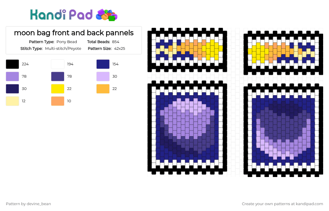 moon bag front and back pannels - Pony Bead Pattern by devine_bean on Kandi Pad - purple,pink