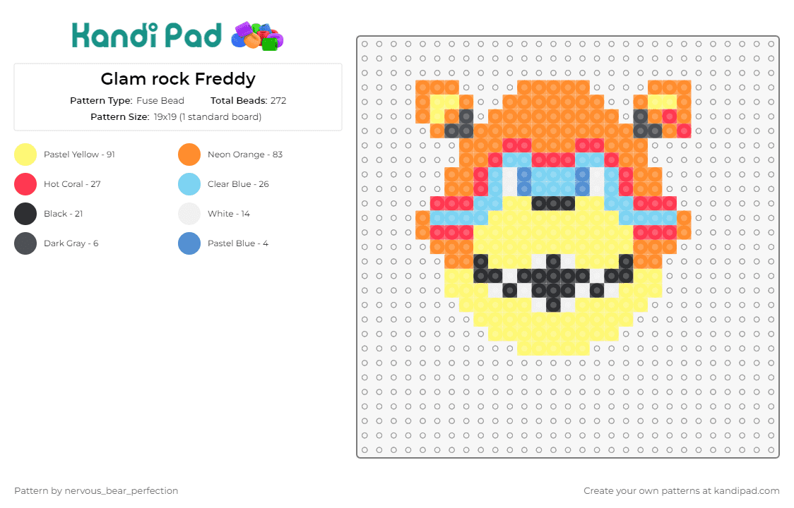 Glam rock Freddy - Fuse Bead Pattern by nervous_bear_perfection on Kandi Pad - five nights at freddys,fnaf,freddy,glam rock,video games