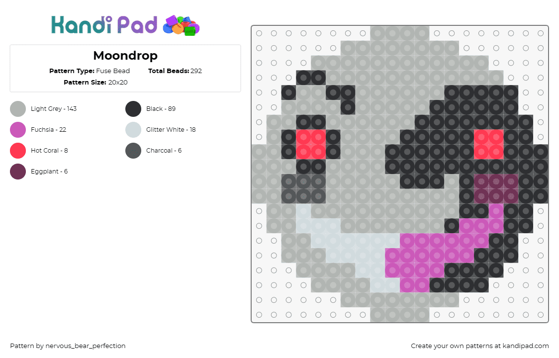Moondrop - Fuse Bead Pattern by nervous_bear_perfection on Kandi Pad - moondrop,fnaf,five nights at freddys,character,face,video game,horror,gray