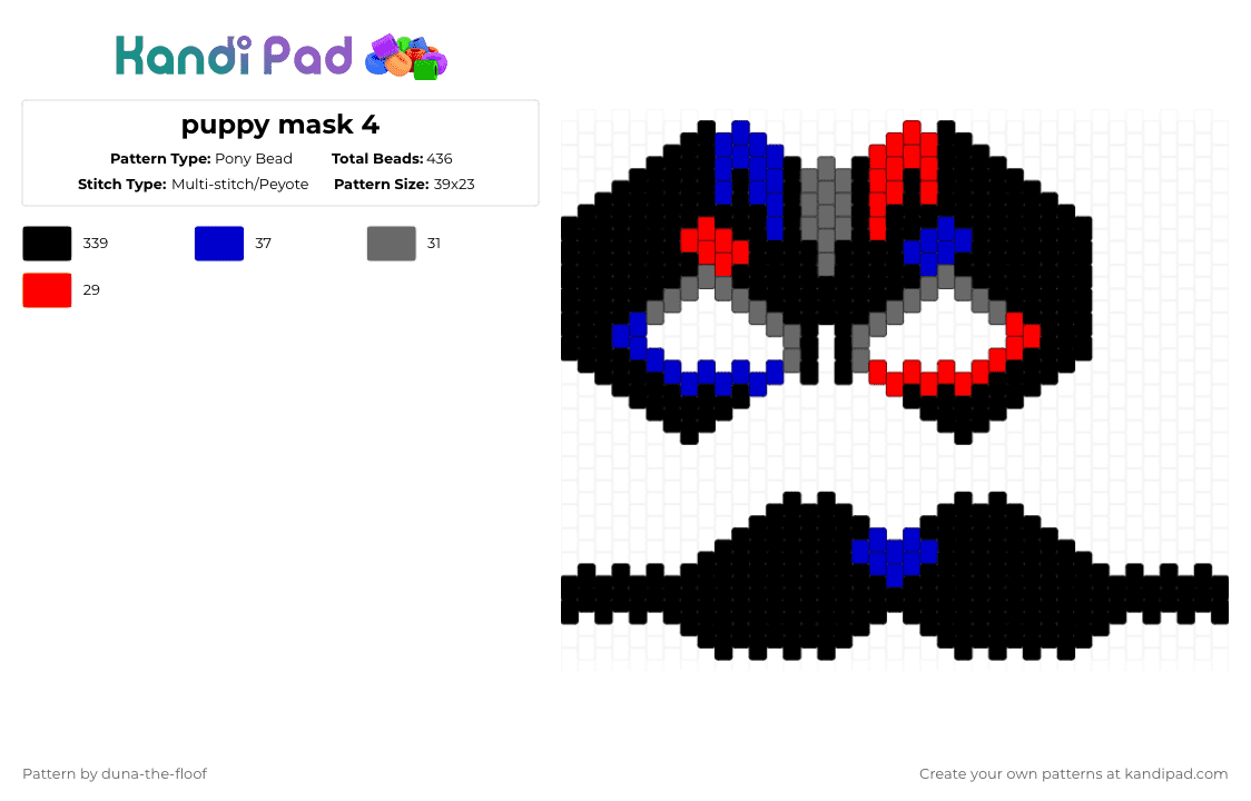 puppy mask 4 - Pony Bead Pattern by duna-the-floof on Kandi Pad - black,purple,gray