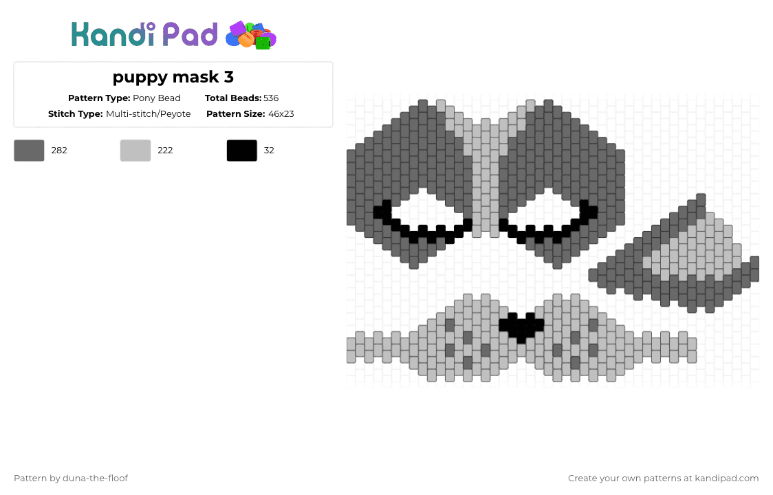 puppy mask 3 - Pony Bead Pattern by duna-the-floof on Kandi Pad - gray,beige